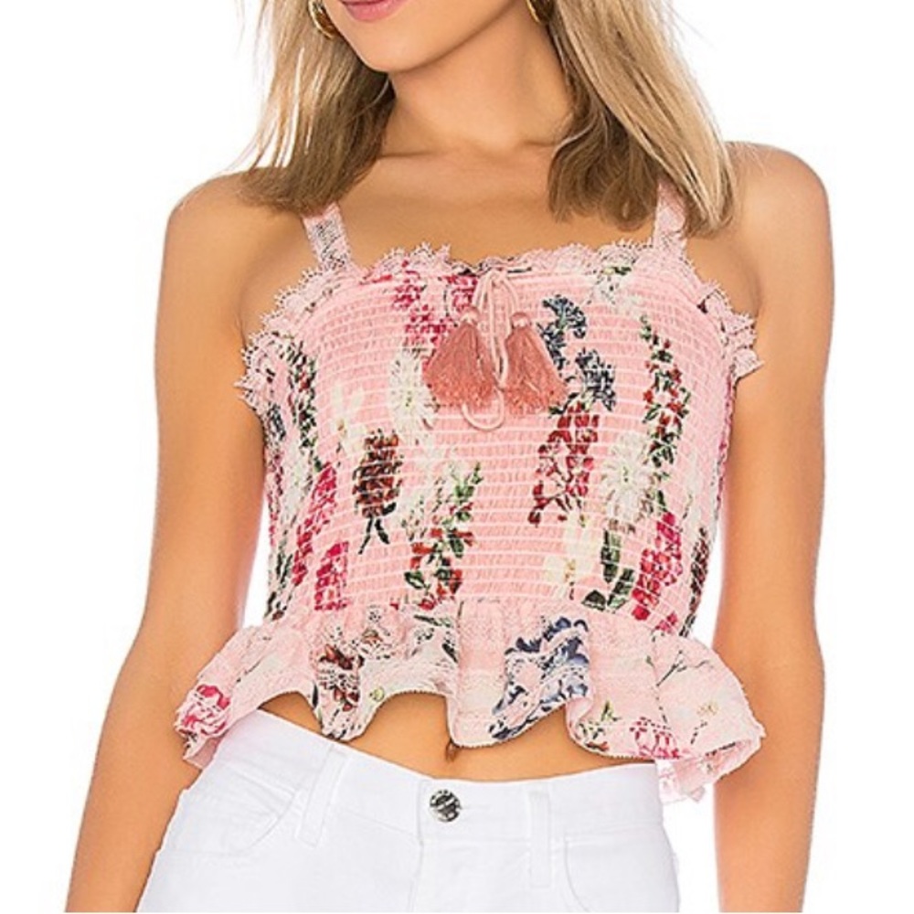 Nicholas Lilac Floral Shirred Crop Top Size 4 Small - Picture 1 of 12